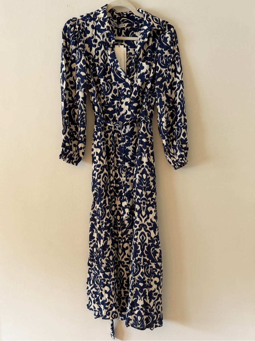 Zara Navy and Cream Printed Maxi Dress NWT